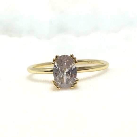 Yellow Gold Plated Sterling Silver Ring Size 6.75 Claw Prong Cubic Zirconia - Picture 12 of 16